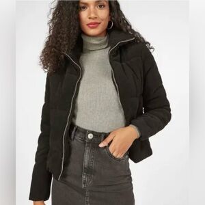 Ambiance Outerwear Black Corduroy Bomber Puffer Jacket Coat Size Medium